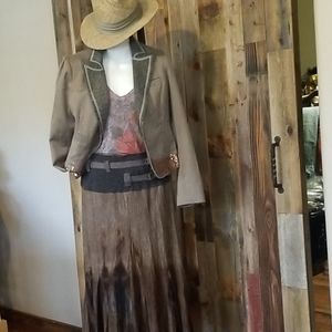 Alberto Makali Maxi Skirt in Shades of Gray and Tan with Belted Waistline